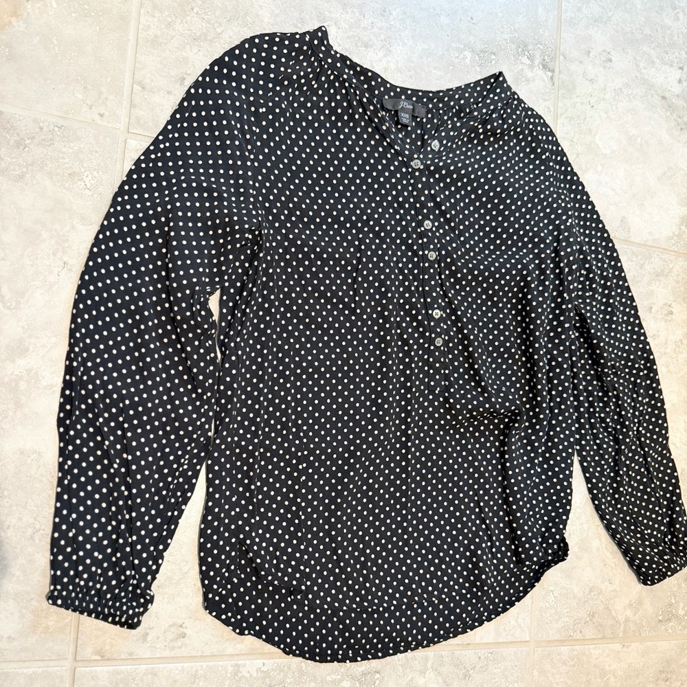 J.Crew Black & White Polka Dot Blouse | XXS